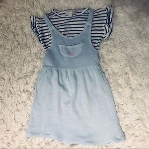 Zara blue stripe tshirt & cotton terry jumper pinafore overalls dress